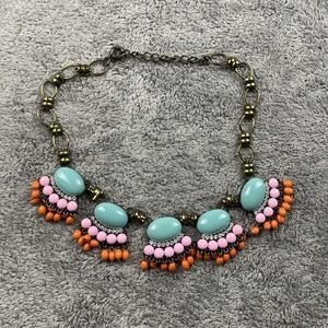 Orange Pink Beaded Statement Necklace Clasp Fashion‎ Jewelry J.crew
